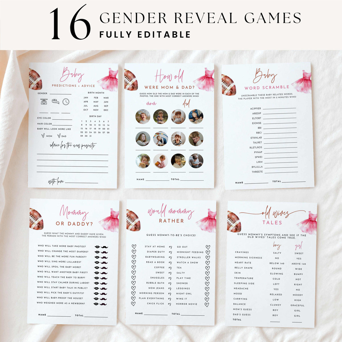 Touchdowns or Tutus Gender Reveal Games