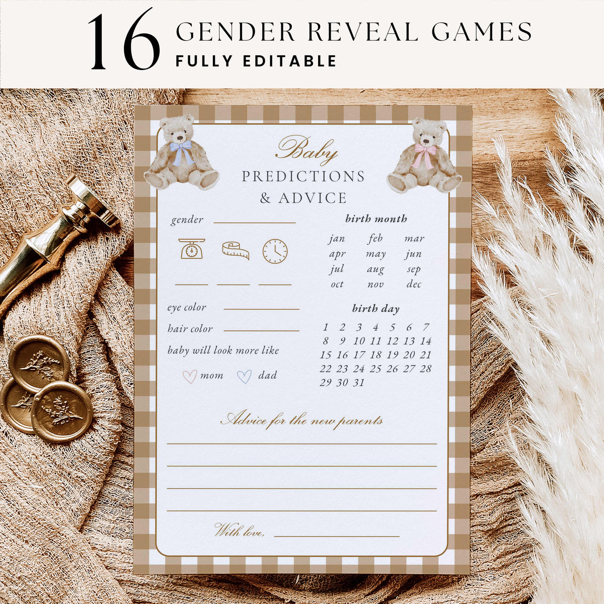Vintage Teddy Bear Gender Reveal Games & Activities