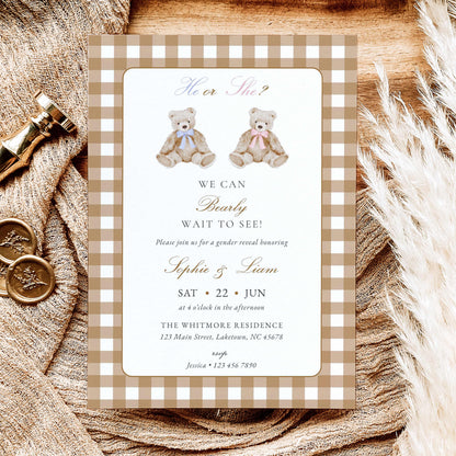 Vintage Teddy Bear Gender Reveal Invitation