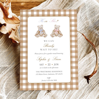 Vintage Teddy Bear Gender Reveal Invitation