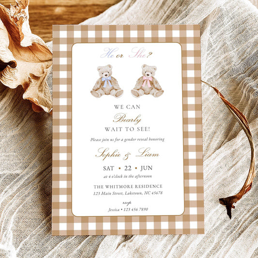 Vintage Teddy Bear Gender Reveal Invitation