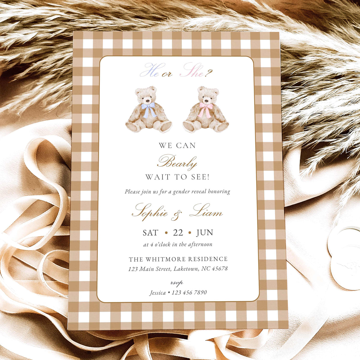 Vintage Teddy Bear Gender Reveal Invitation
