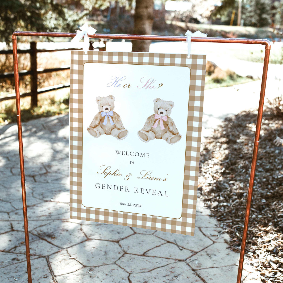 Vintage Teddy Bear Gender Reveal Welcome Sign