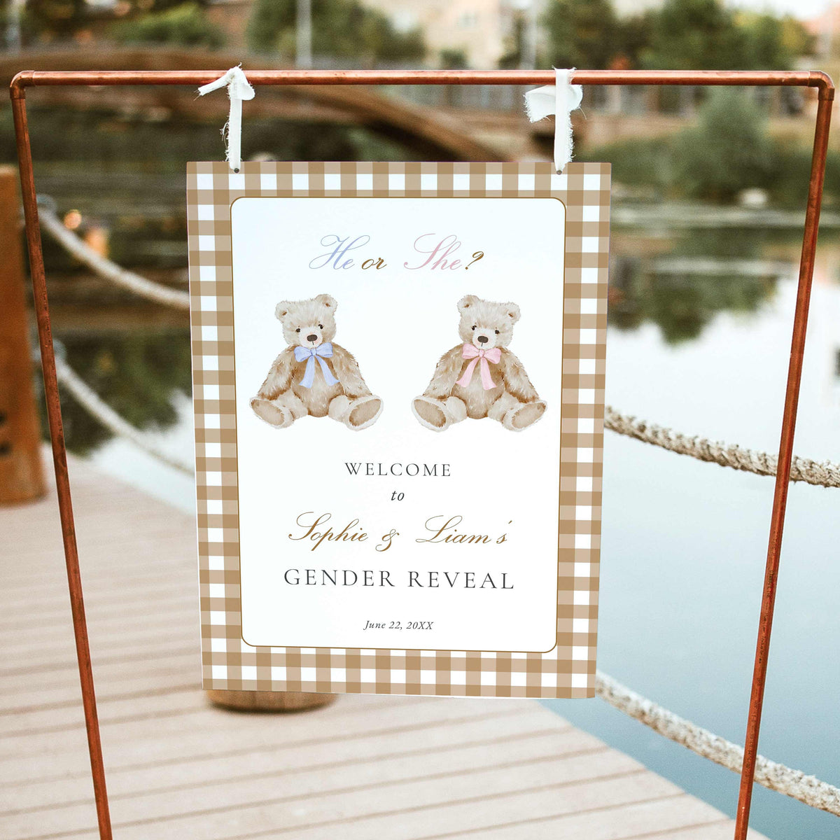 Vintage Teddy Bear Gender Reveal Welcome Sign